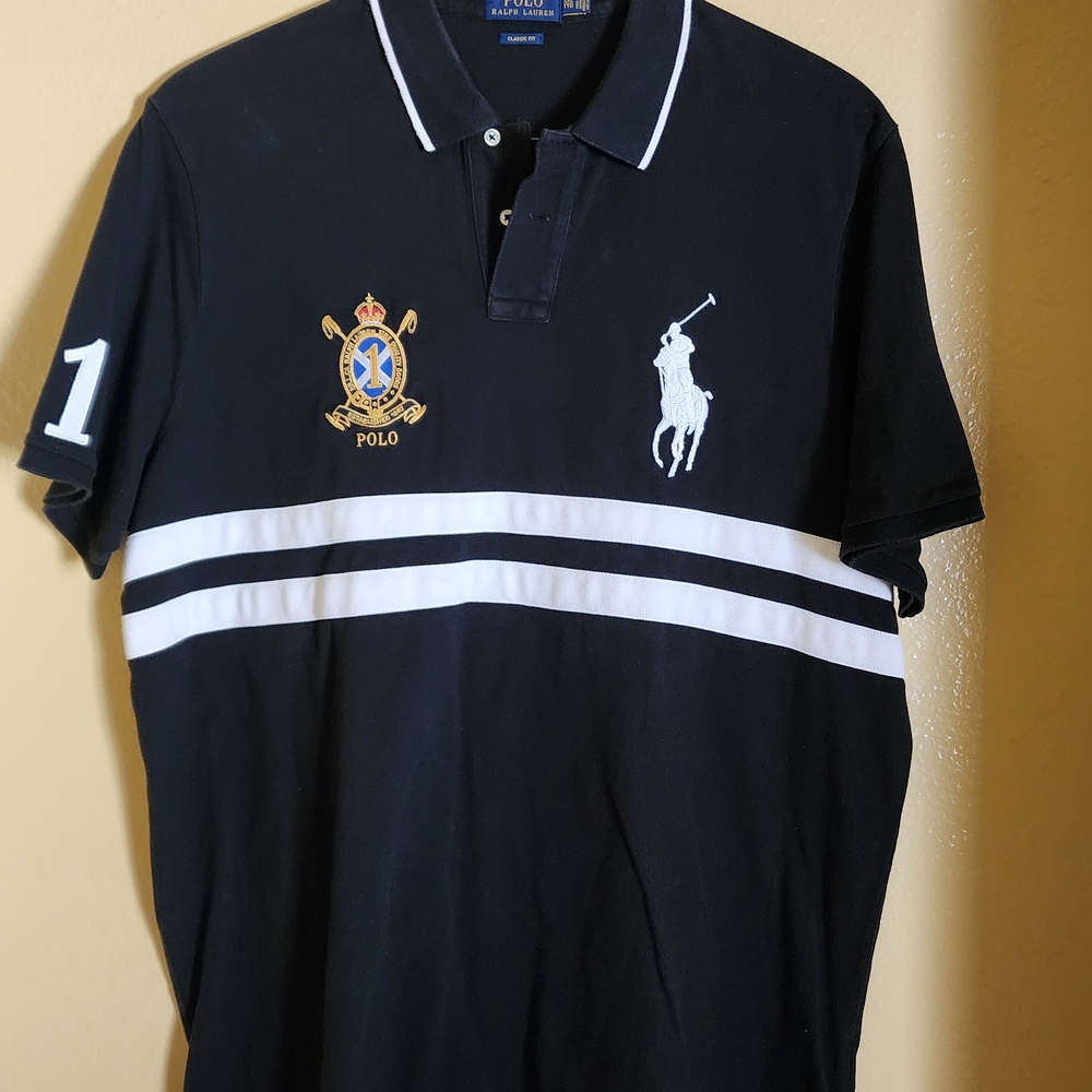 Ralph Lauren Black Polo Shirt with White Stripes